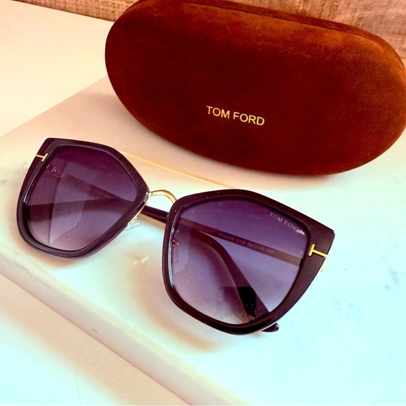 Tom Ford Women’s Dahlia Geometric Black and Gold 55 mm Sunglasses/Case main image 10